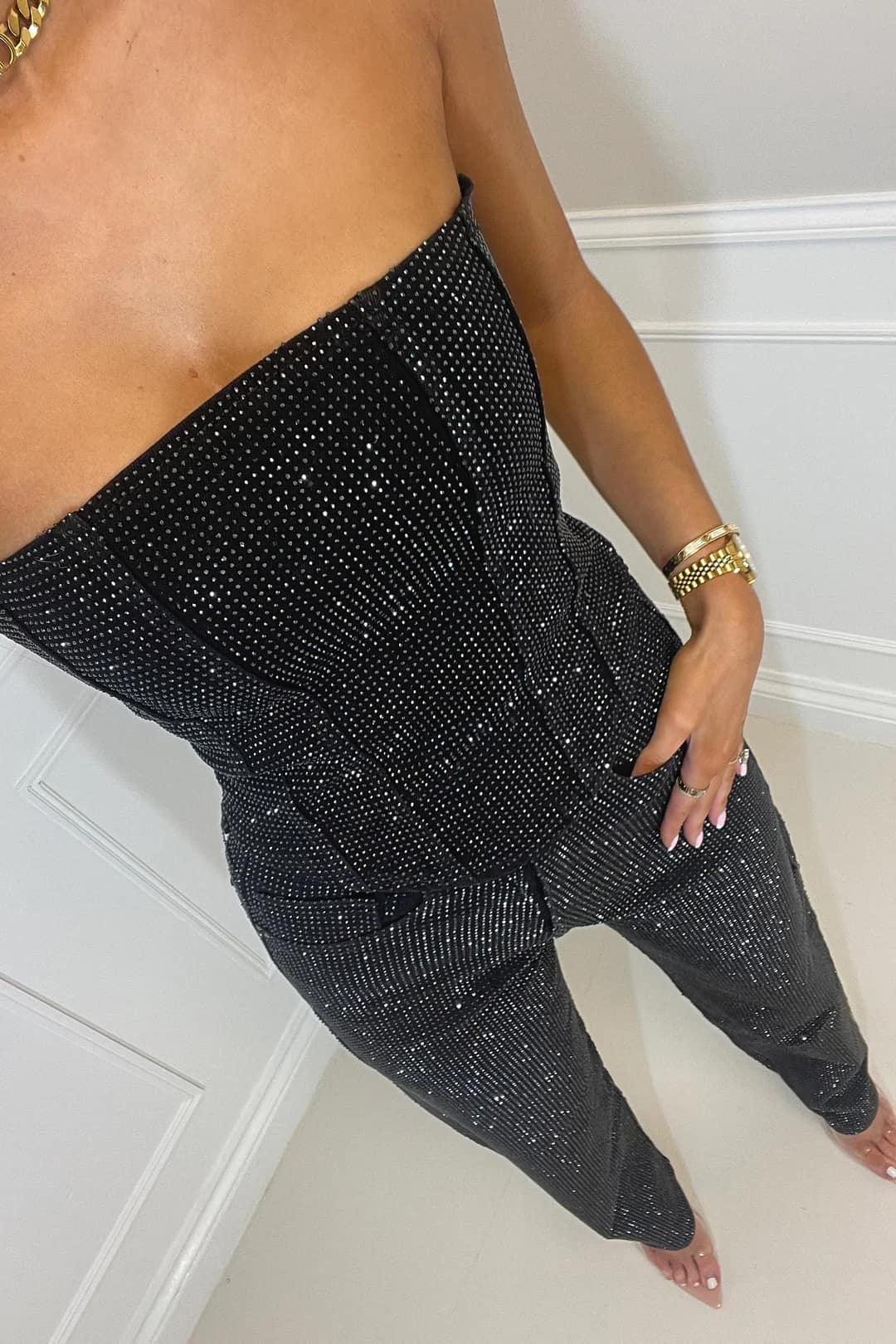 Mary | Women’s Strapless Corset Glitter Party Jumpsuit