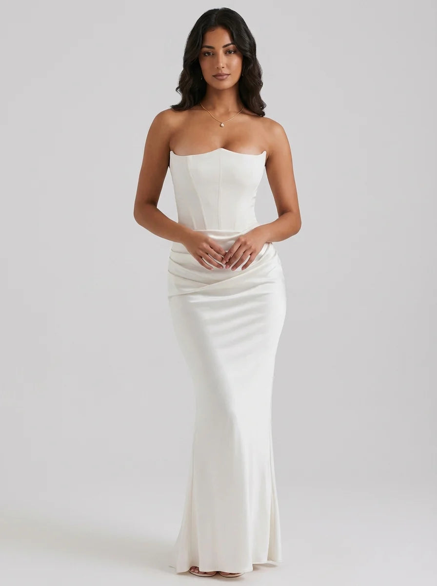 Mary | Women’s Strapless Sweetheart Ruched Maxi Dress