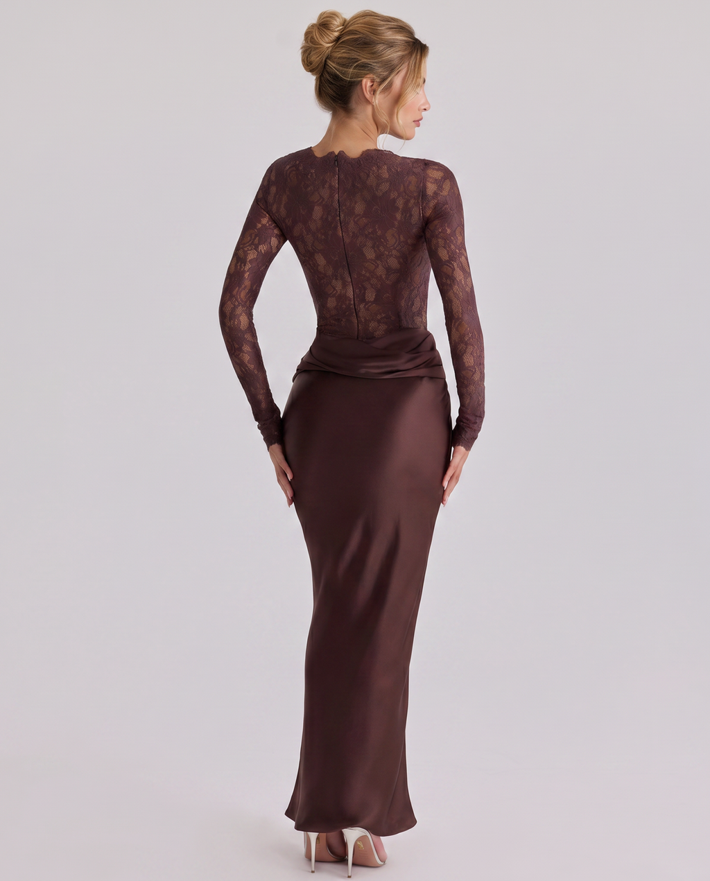 Maryjo | Women's Fitted Round Neck Long Sleeve Maxi Dress