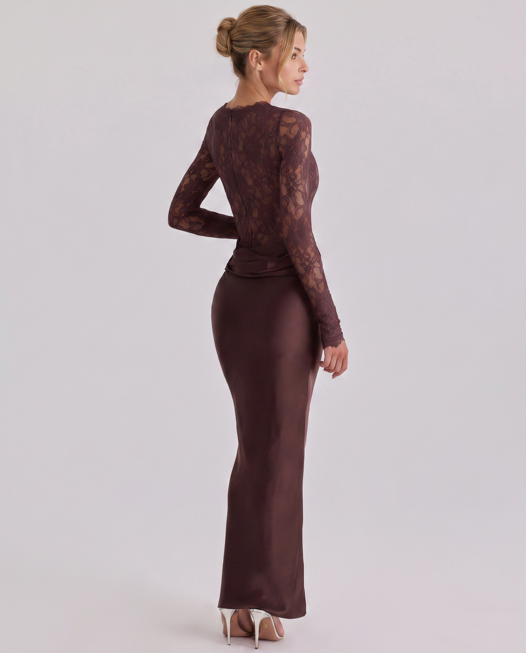 Maryjo | Women's Fitted Round Neck Long Sleeve Maxi Dress