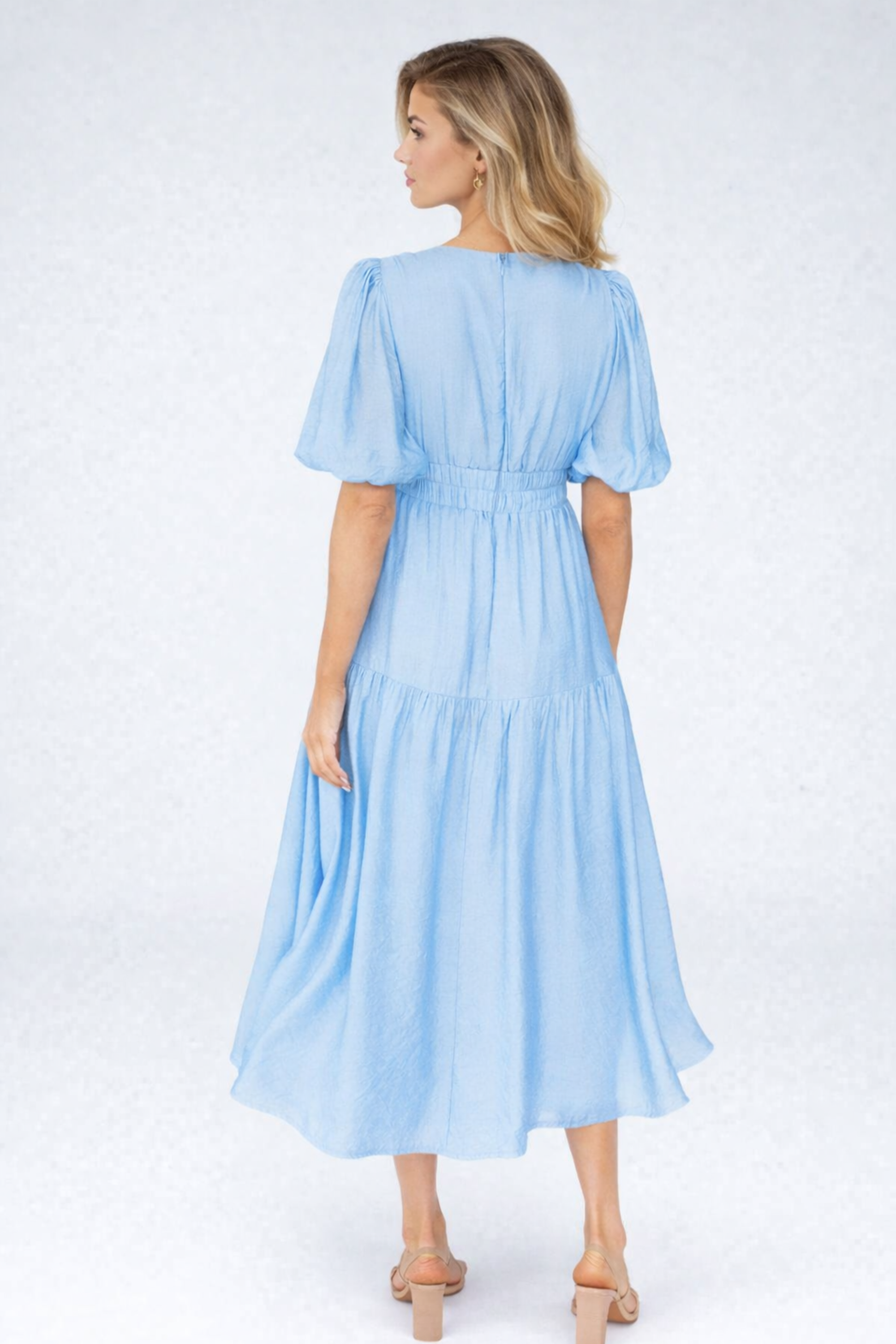 Mattie | Women's Tiered Puff Sleeve V Neck Midi Dress