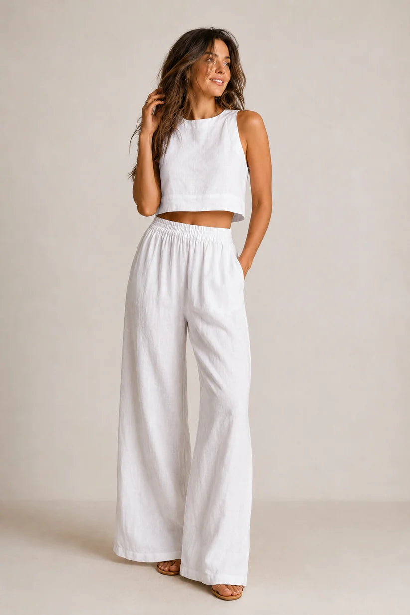 Maura | Women’s Crew Neck Sleeveless Wide Leg Two Piece Set