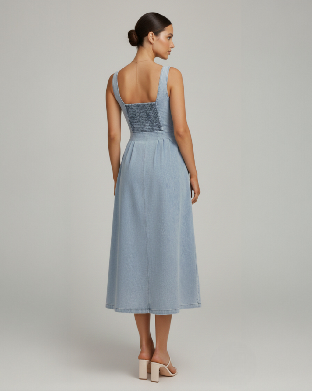 Melanie | Women's Sleeveless Buttoned Fitted Denim Midi Dress