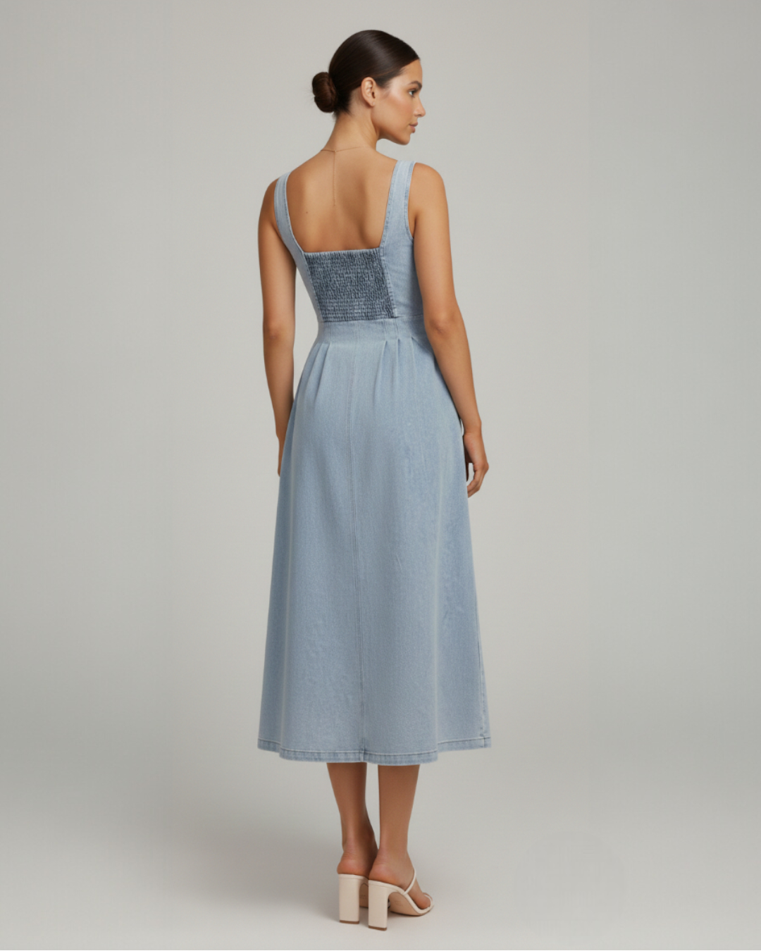 Melanie | Women's Sleeveless Buttoned Fitted Denim Midi Dress