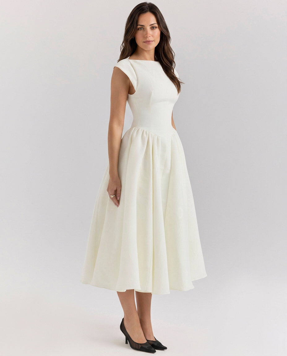 Melissa | Women's Open Back Boat Neck Wedding Guest Dress