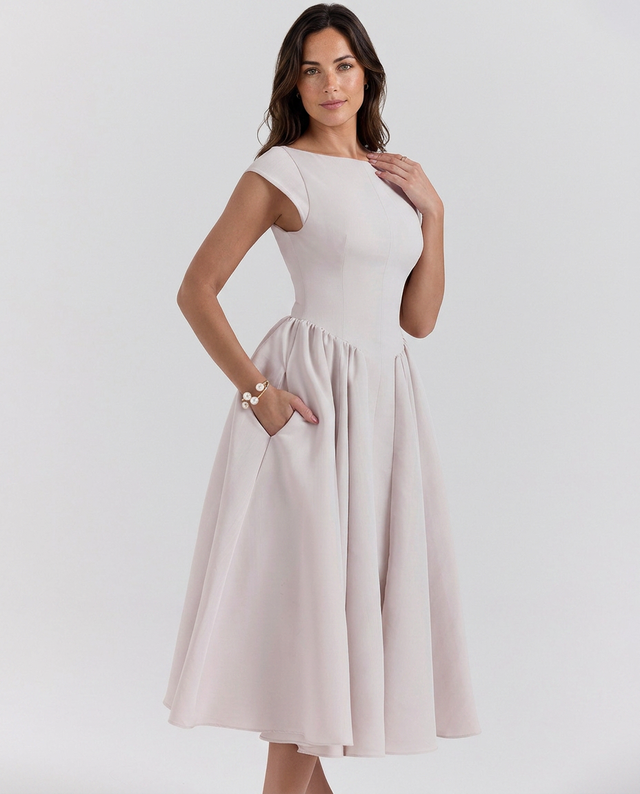 Melissa | Women's Open Back Boat Neck Wedding Guest Dress