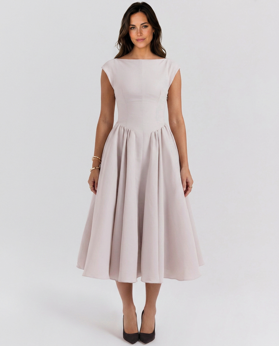 Melissa | Women's Open Back Boat Neck Wedding Guest Dress