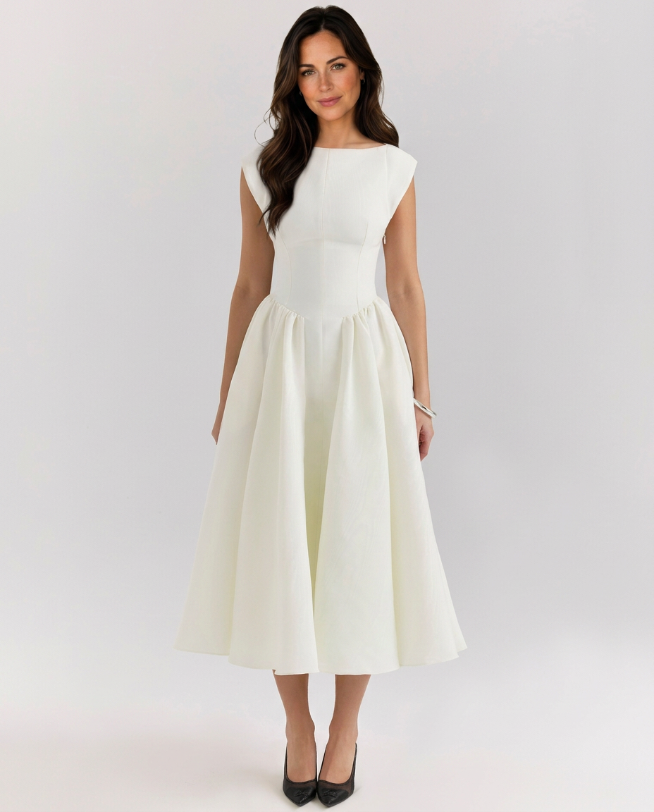 Melissa | Women's Open Back Boat Neck Wedding Guest Dress