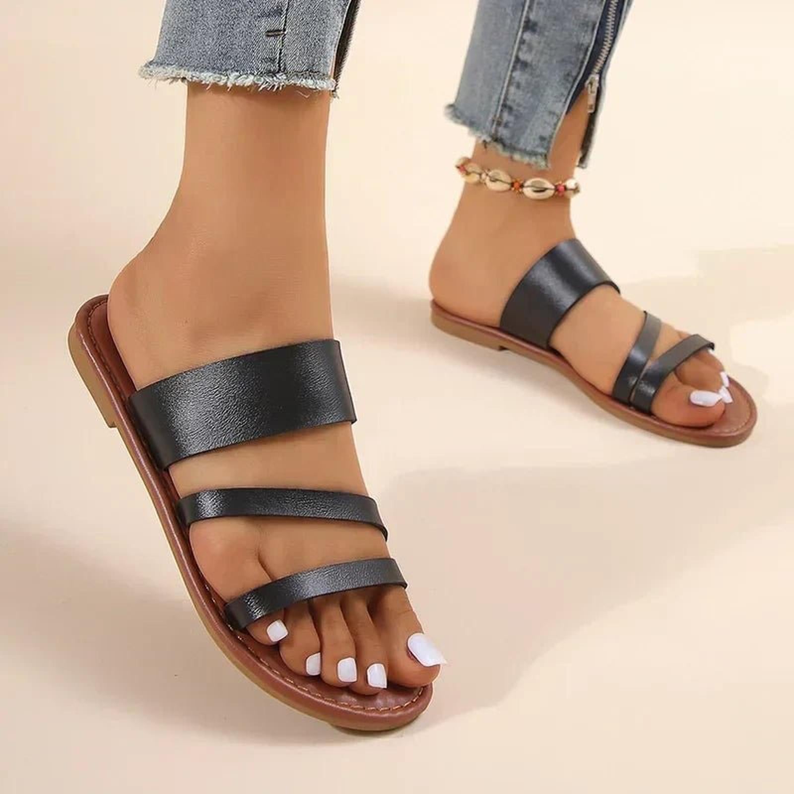 Meredith | Women's Open Toe Multi-Strap Open Back Slides