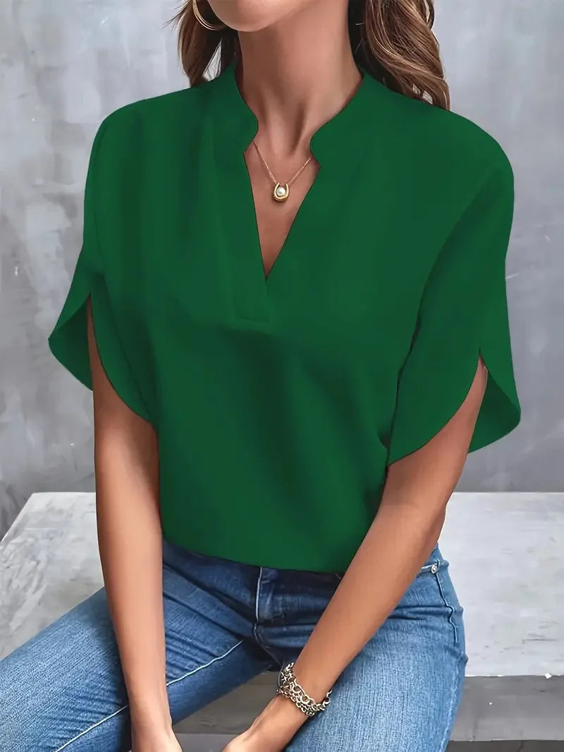 Mia | Women's V-Neck Top with Petal Split Sleeves