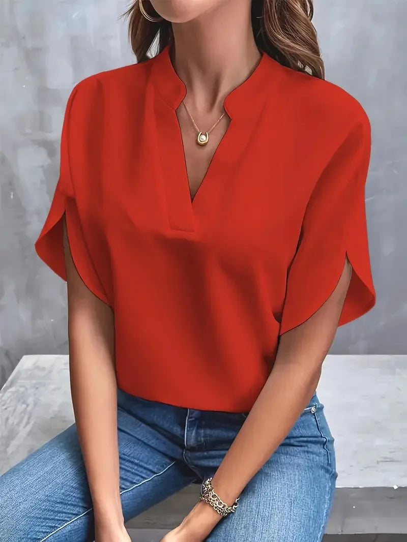 Mia | Women's V-Neck Top with Petal Split Sleeves