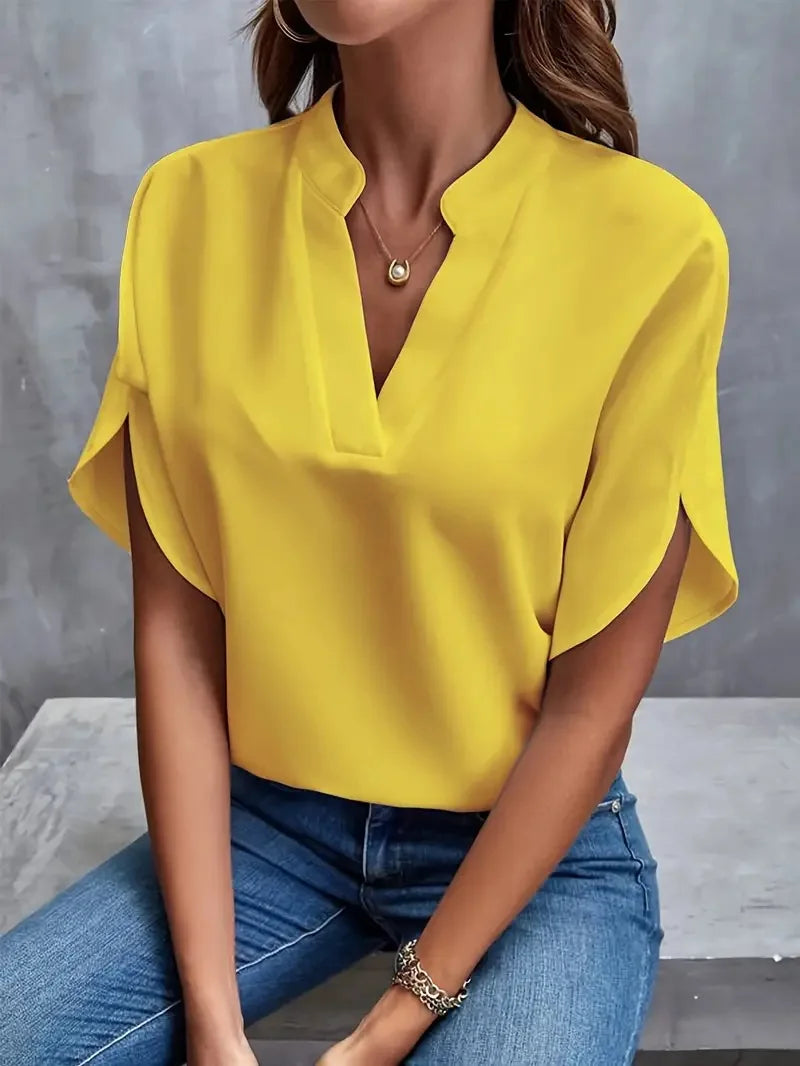 Mia | Women's V-Neck Top with Petal Split Sleeves