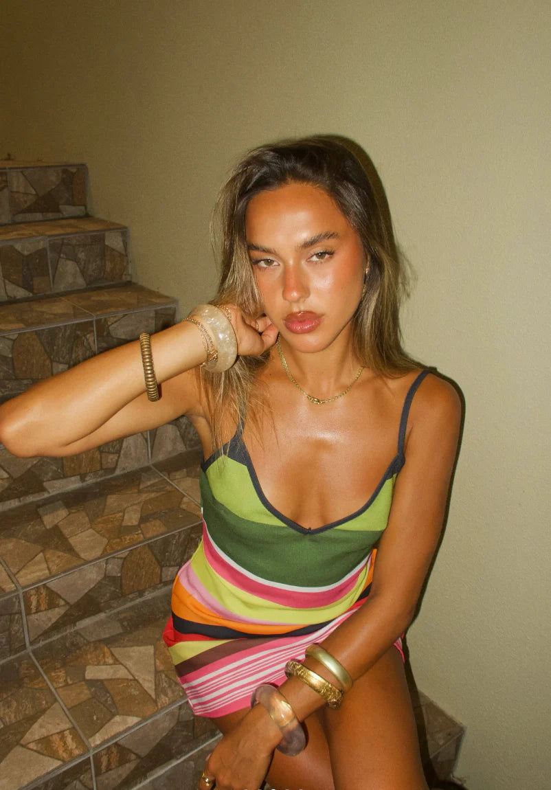 Michaela | Women's V-Neck Striped Sleeveless Mini Dress