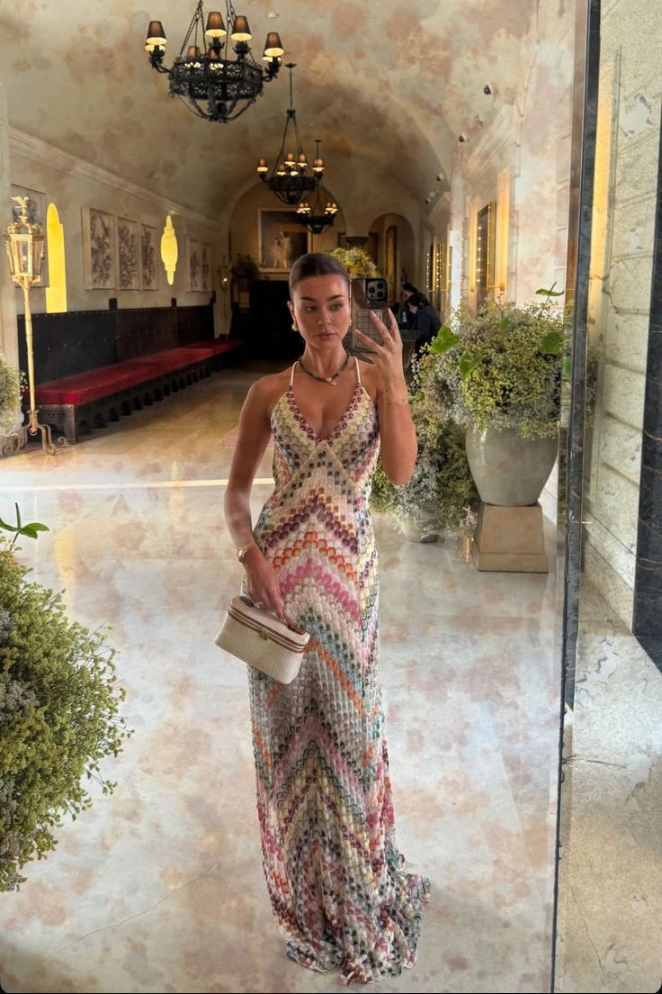 Michelle | Women's V Neck Zigzag Flowy Wedding Guest Dress