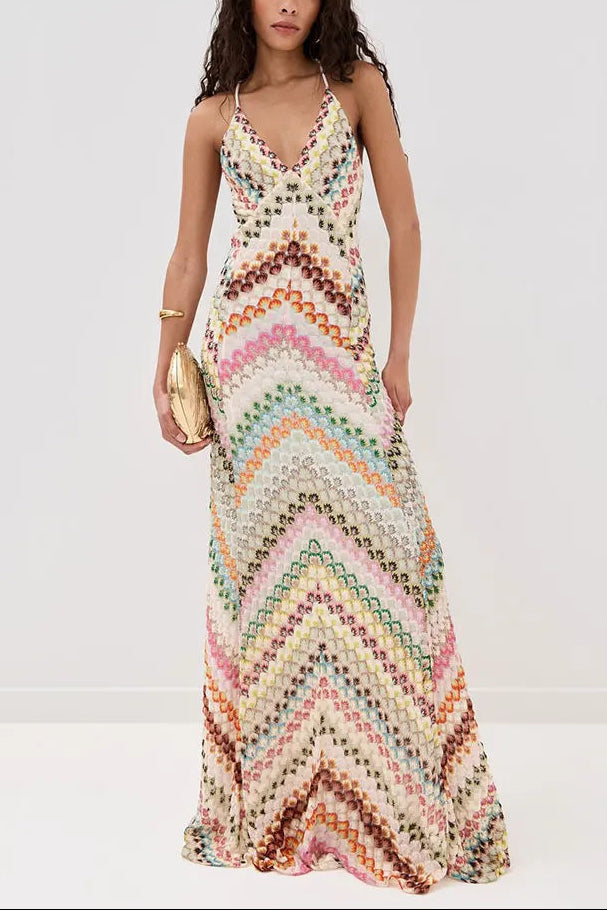 Michelle | Women's V Neck Zigzag Flowy Wedding Guest Dress