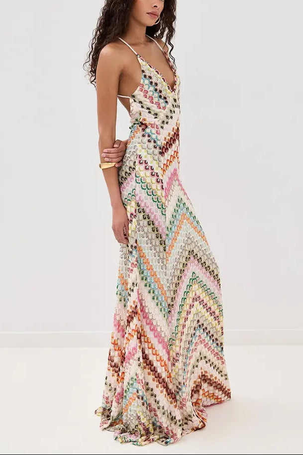 Michelle | Women's V Neck Zigzag Flowy Wedding Guest Dress