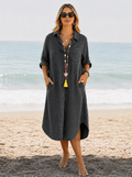 Miriam | Women's Collared Turn Down Collar Denim Midi Dress
