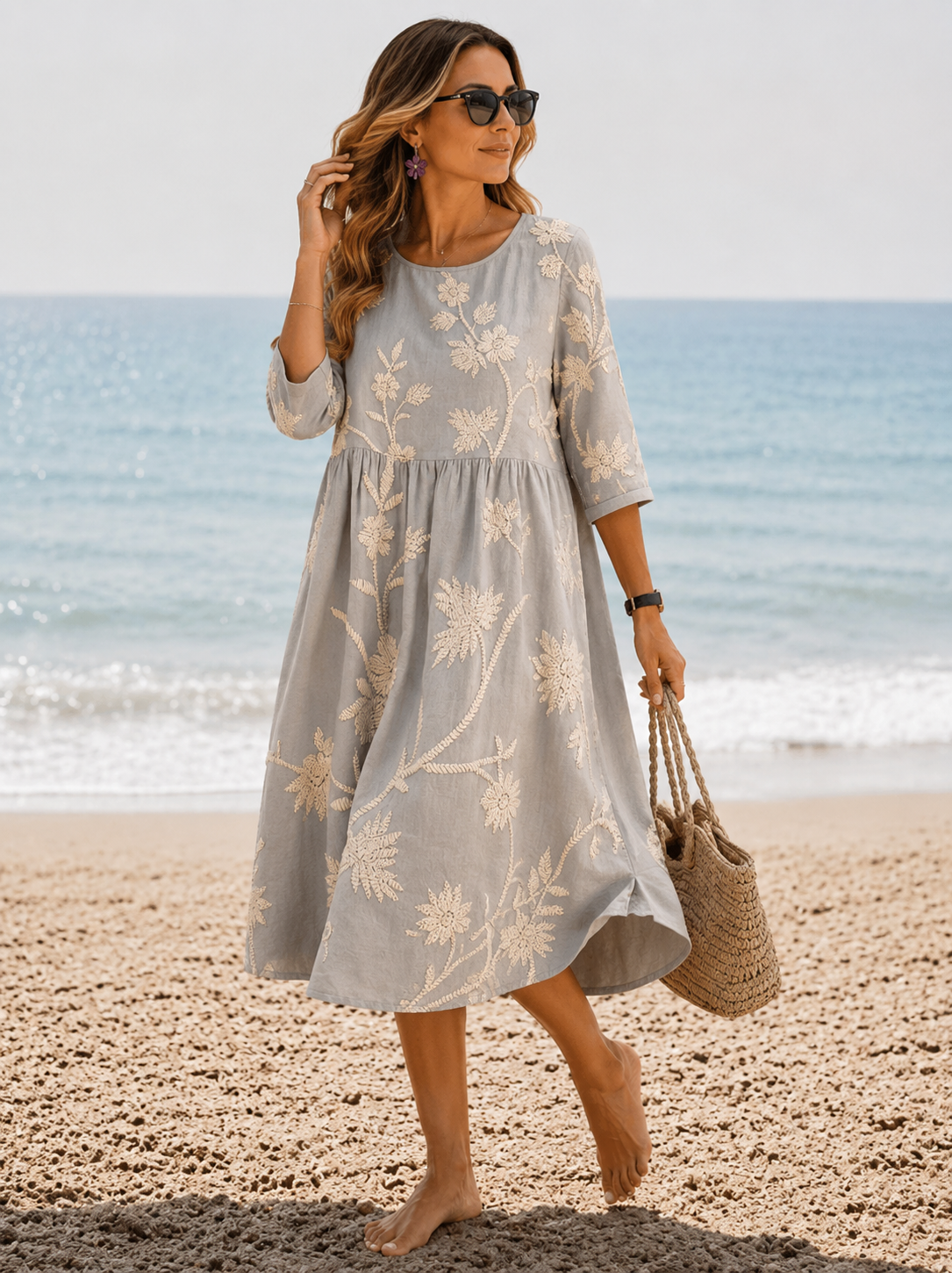 Misty | Women's Floral A Line Round Neck Wedding Guest Dress