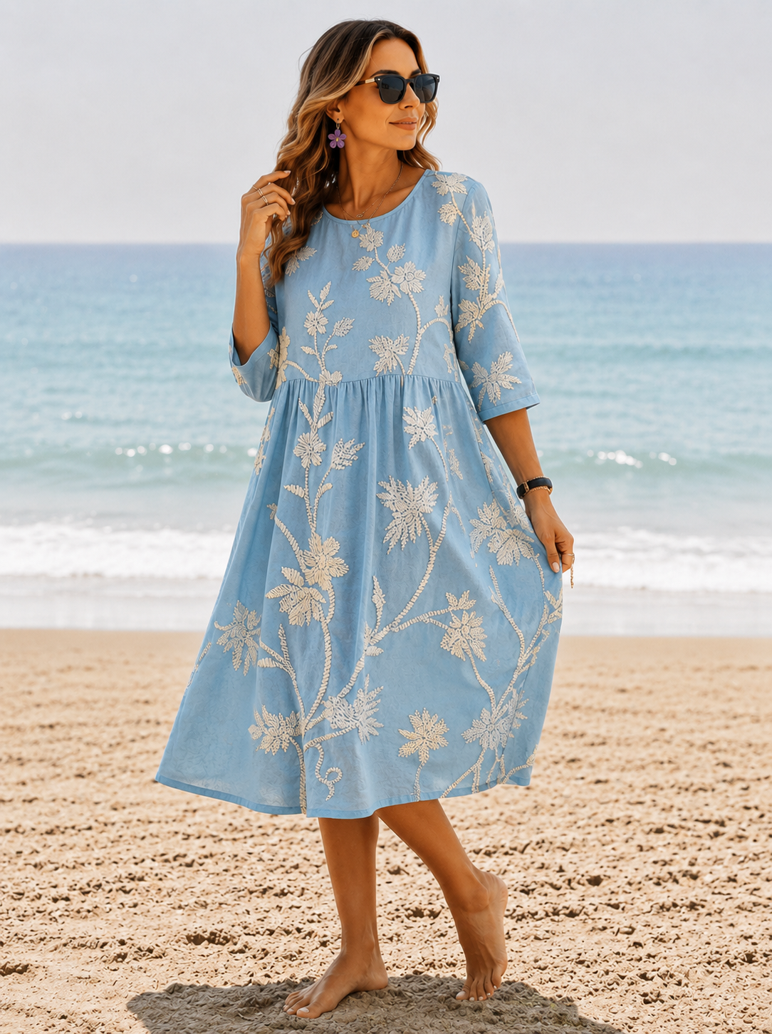 Misty | Women's Floral A Line Round Neck Wedding Guest Dress