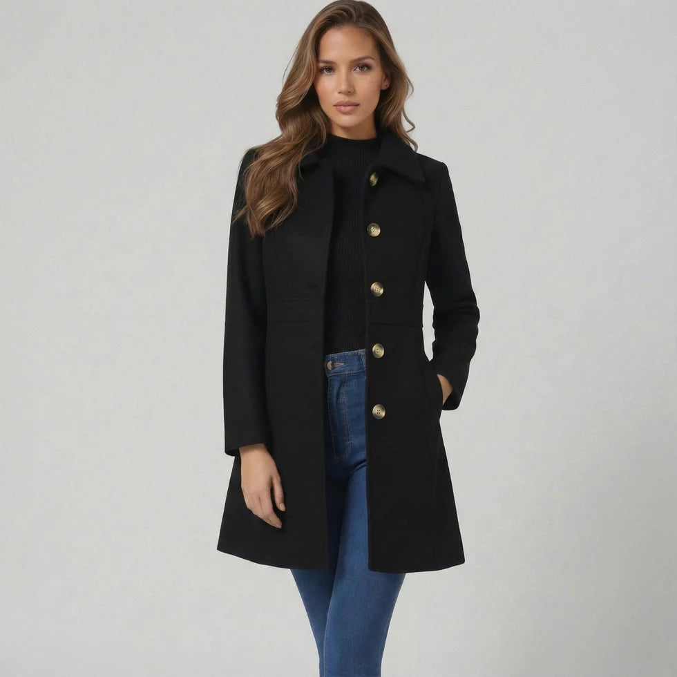 Moira | Women’s Long Sleeve Single Breasted Button Front Coat