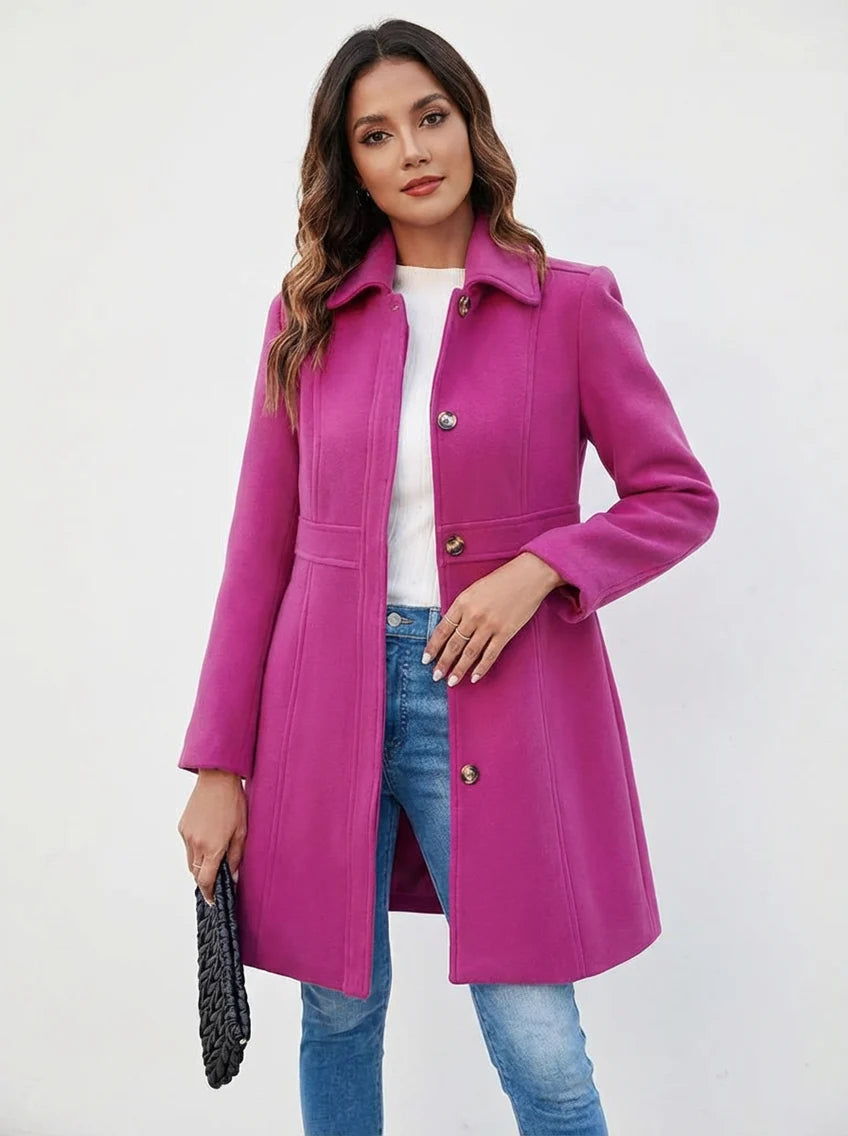 Moira | Women’s Long Sleeve Single Breasted Button Front Coat