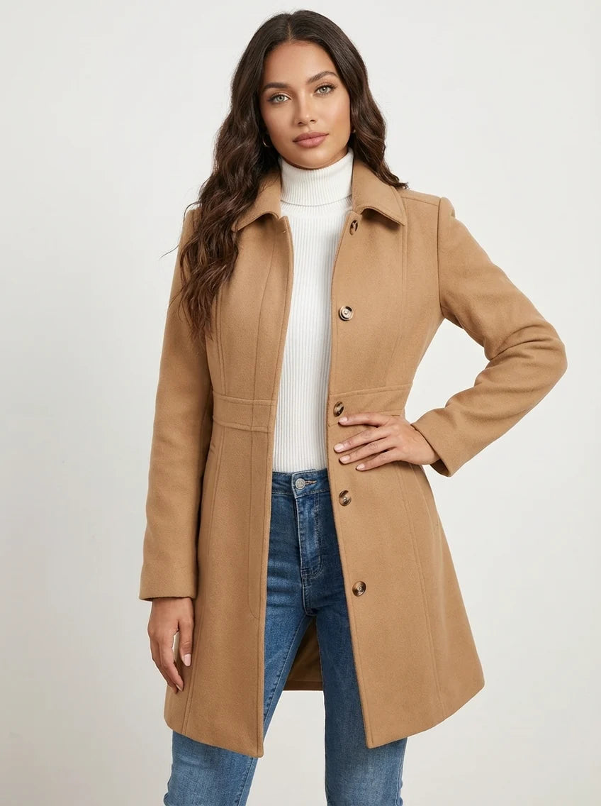 Moira | Women’s Long Sleeve Single Breasted Button Front Coat