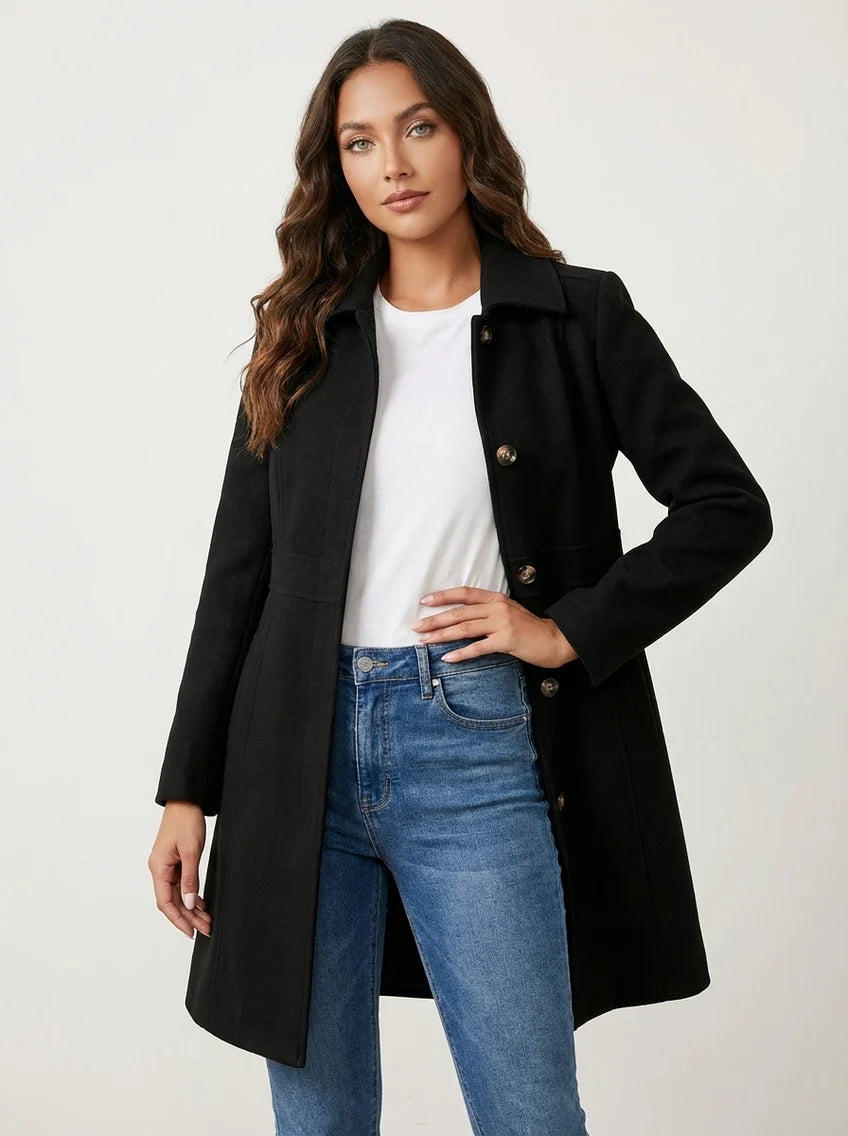 Moira | Women’s Long Sleeve Single Breasted Button Front Coat