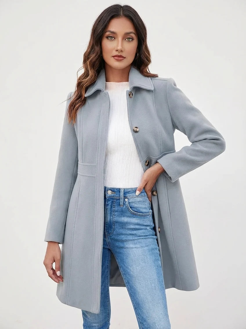 Moira | Women’s Long Sleeve Single Breasted Button Front Coat