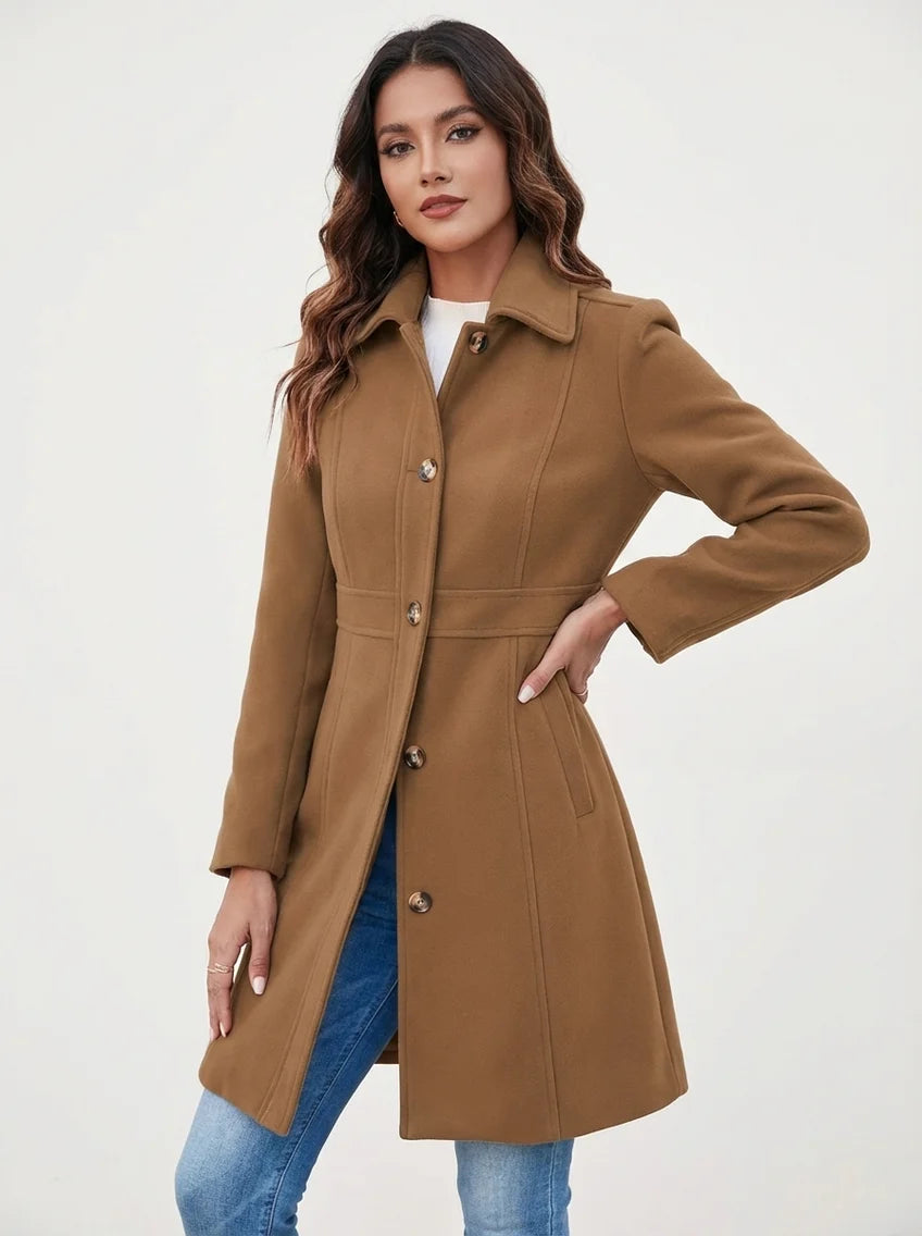 Moira | Women’s Long Sleeve Single Breasted Button Front Coat