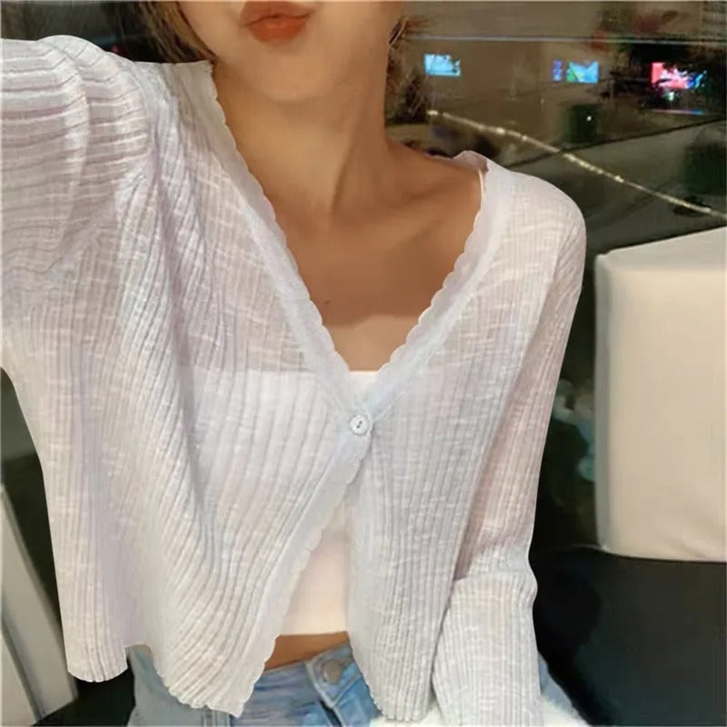 Monica | Women's Button-Front Cropped V Neck Cardigan