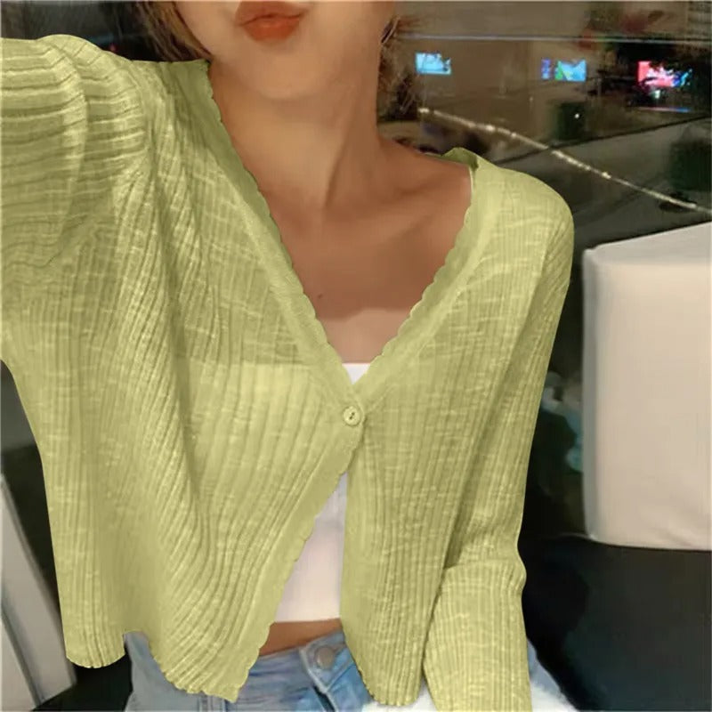 Monica | Women's Button-Front Cropped V Neck Cardigan