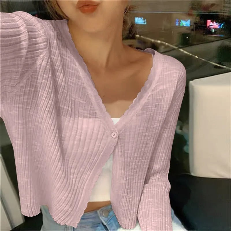 Monica | Women's Button-Front Cropped V Neck Cardigan