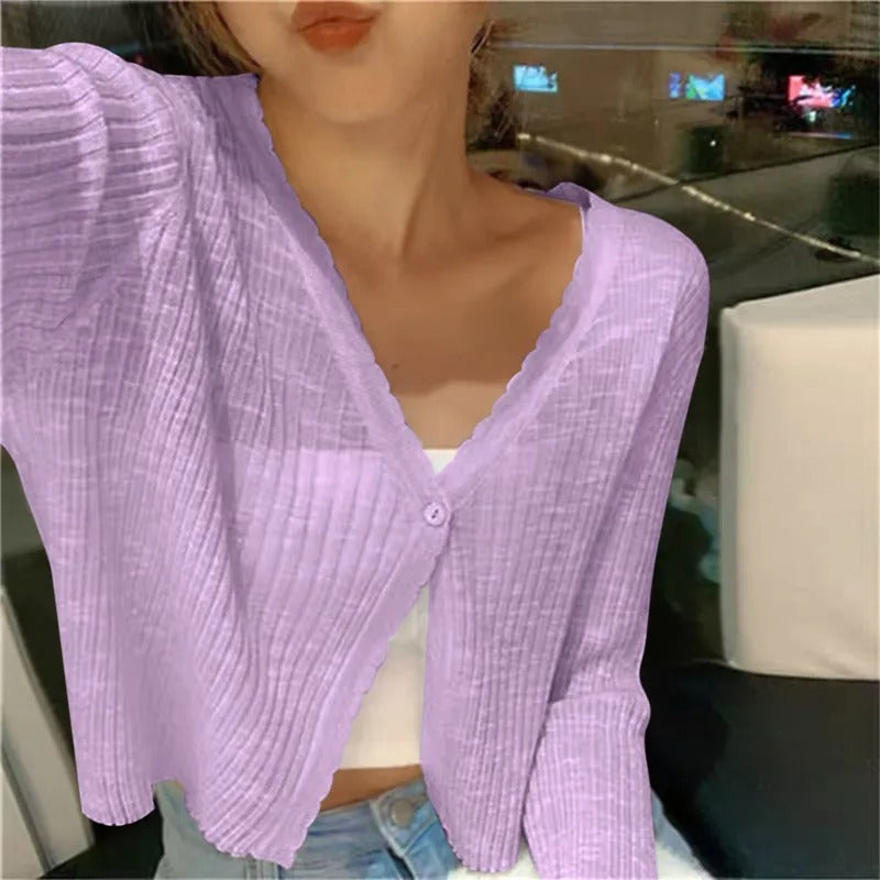 Monica | Women's Button-Front Cropped V Neck Cardigan