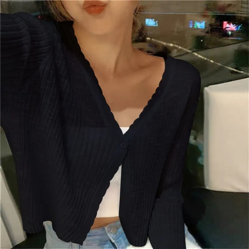Monica | Women's Button-Front Cropped V Neck Cardigan