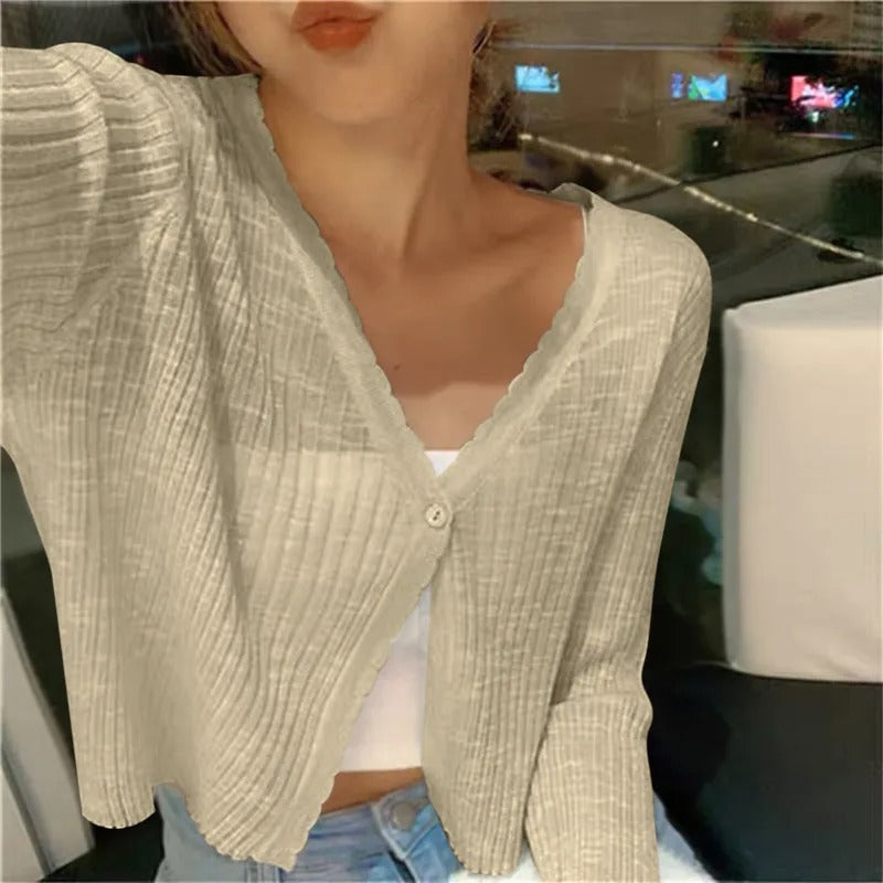 Monica | Women's Button-Front Cropped V Neck Cardigan