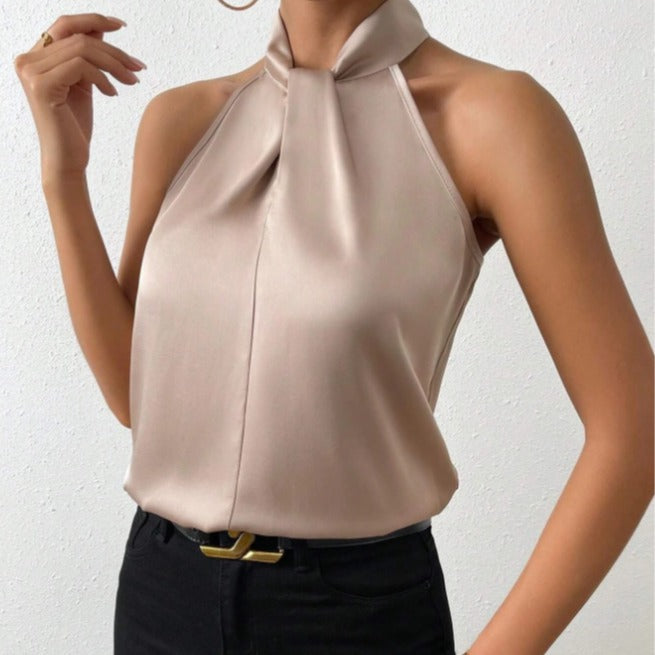 Monique | Women's Pleated Halter Neck Sleeveless Top
