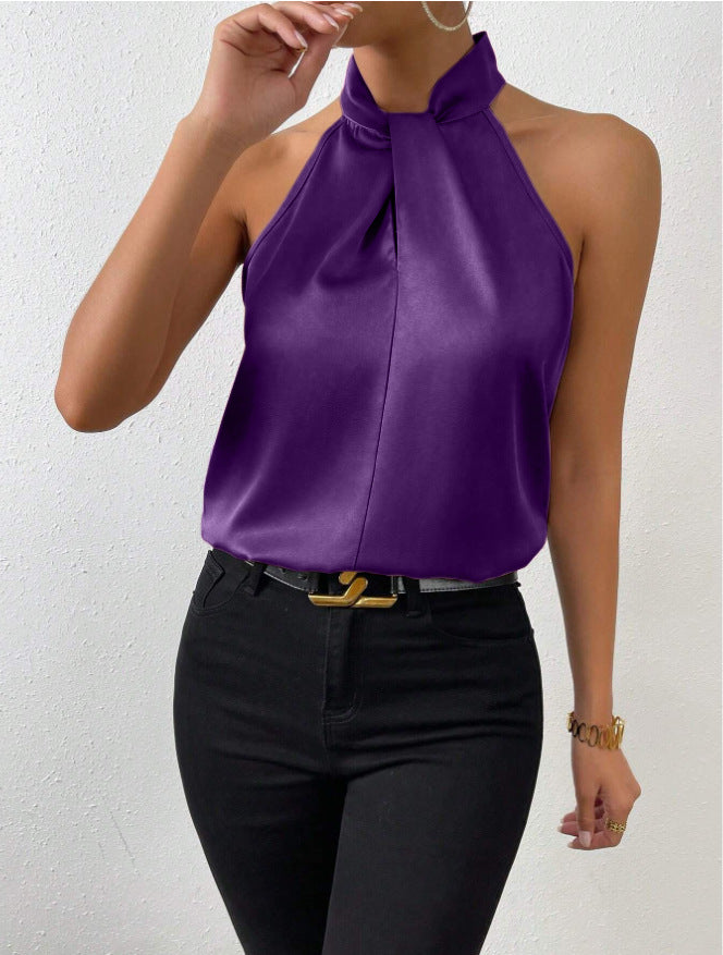 Monique | Women's Pleated Halter Neck Sleeveless Top