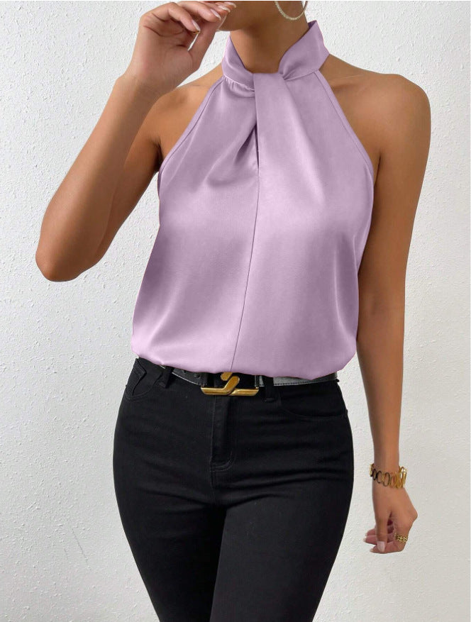 Monique | Women's Pleated Halter Neck Sleeveless Top