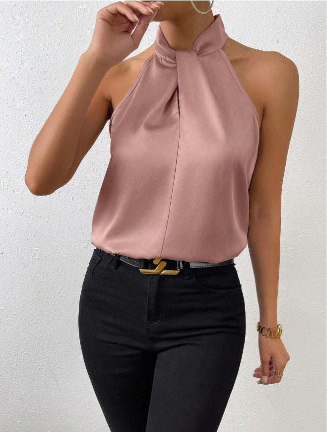 Monique | Women's Pleated Halter Neck Sleeveless Top