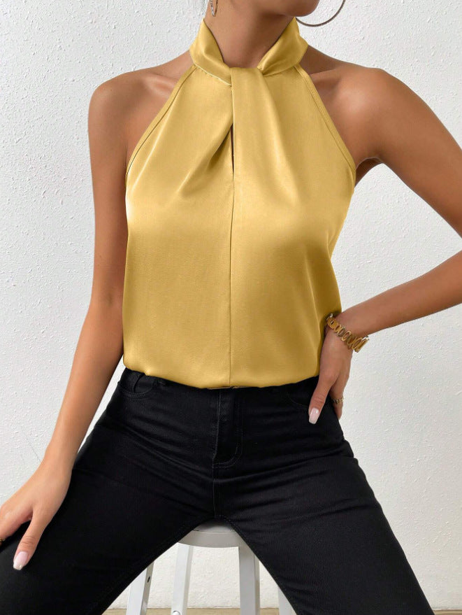 Monique | Women's Pleated Halter Neck Sleeveless Top