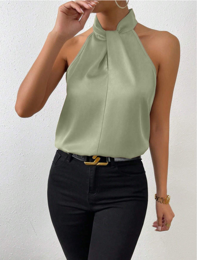 Monique | Women's Pleated Halter Neck Sleeveless Top