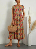 Muriel | Women's Short Sleeve Boat Neck Floral Flowy Midi Dress