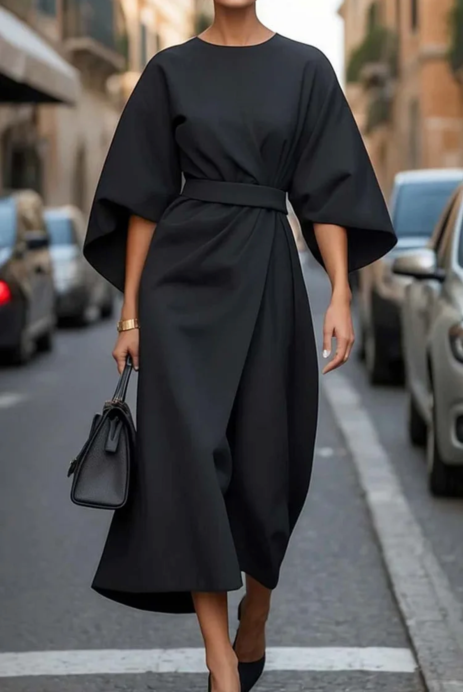 Nancy | Women’s Draped Lantern Sleeve Event Midi Dress