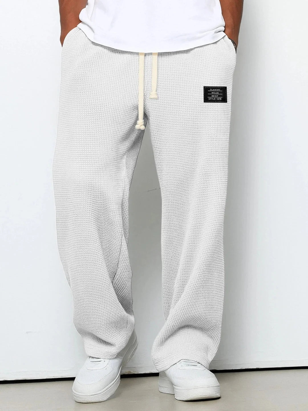 Nicholas | Men’s Textured Wide Leg Drawstring Pockets Trousers
