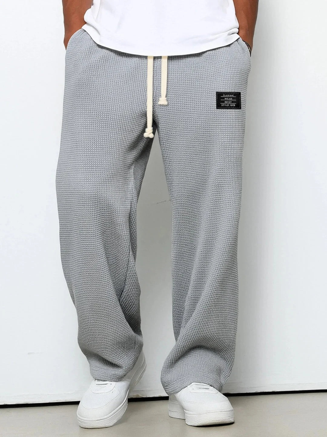 Nicholas | Men’s Textured Wide Leg Drawstring Pockets Trousers