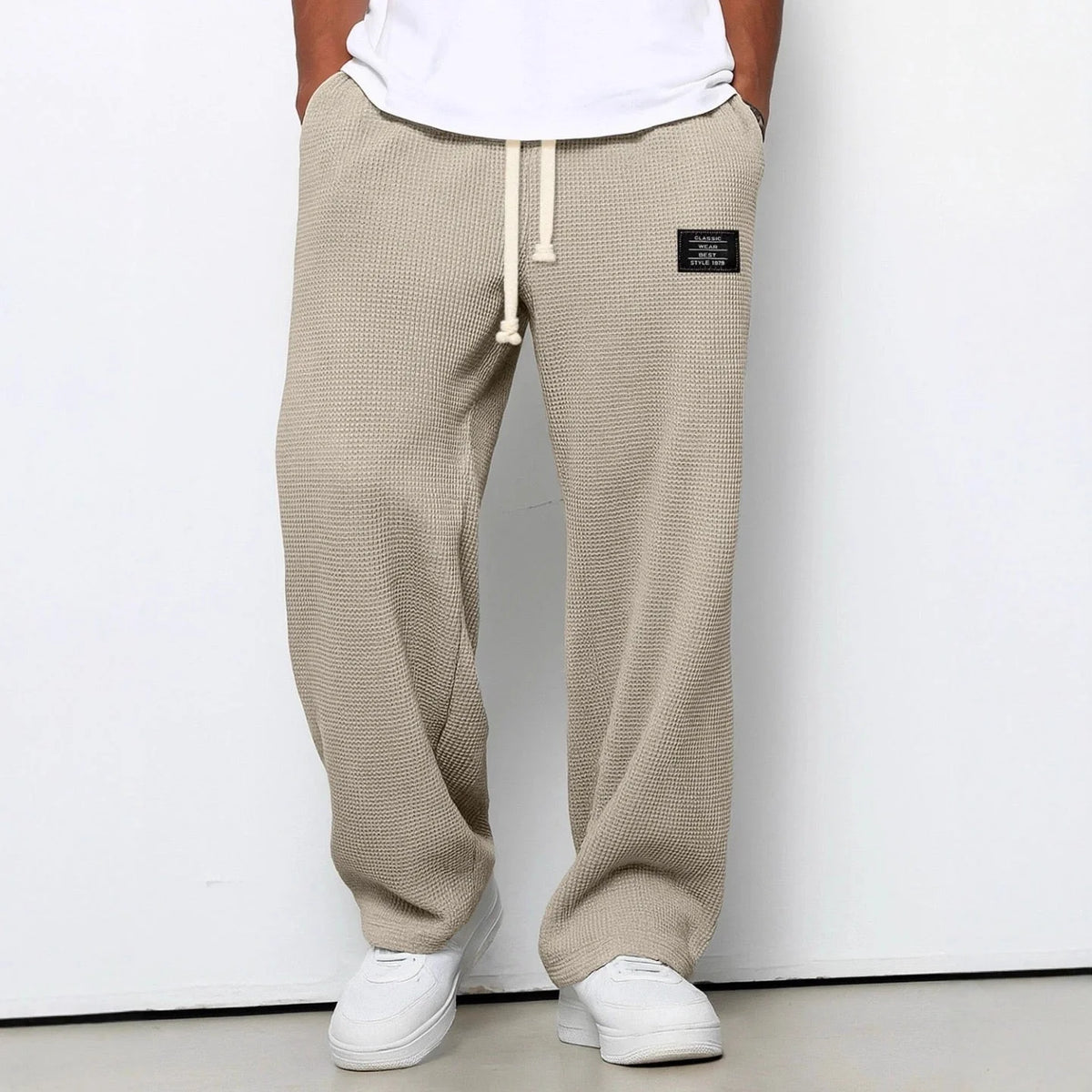 Nicholas | Men’s Textured Wide Leg Drawstring Pockets Trousers