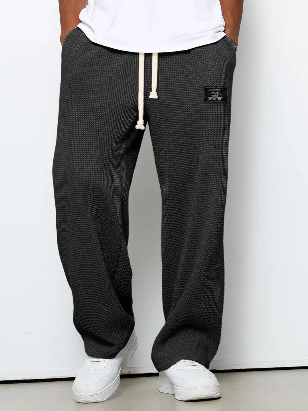 Nicholas | Men’s Textured Wide Leg Drawstring Pockets Trousers