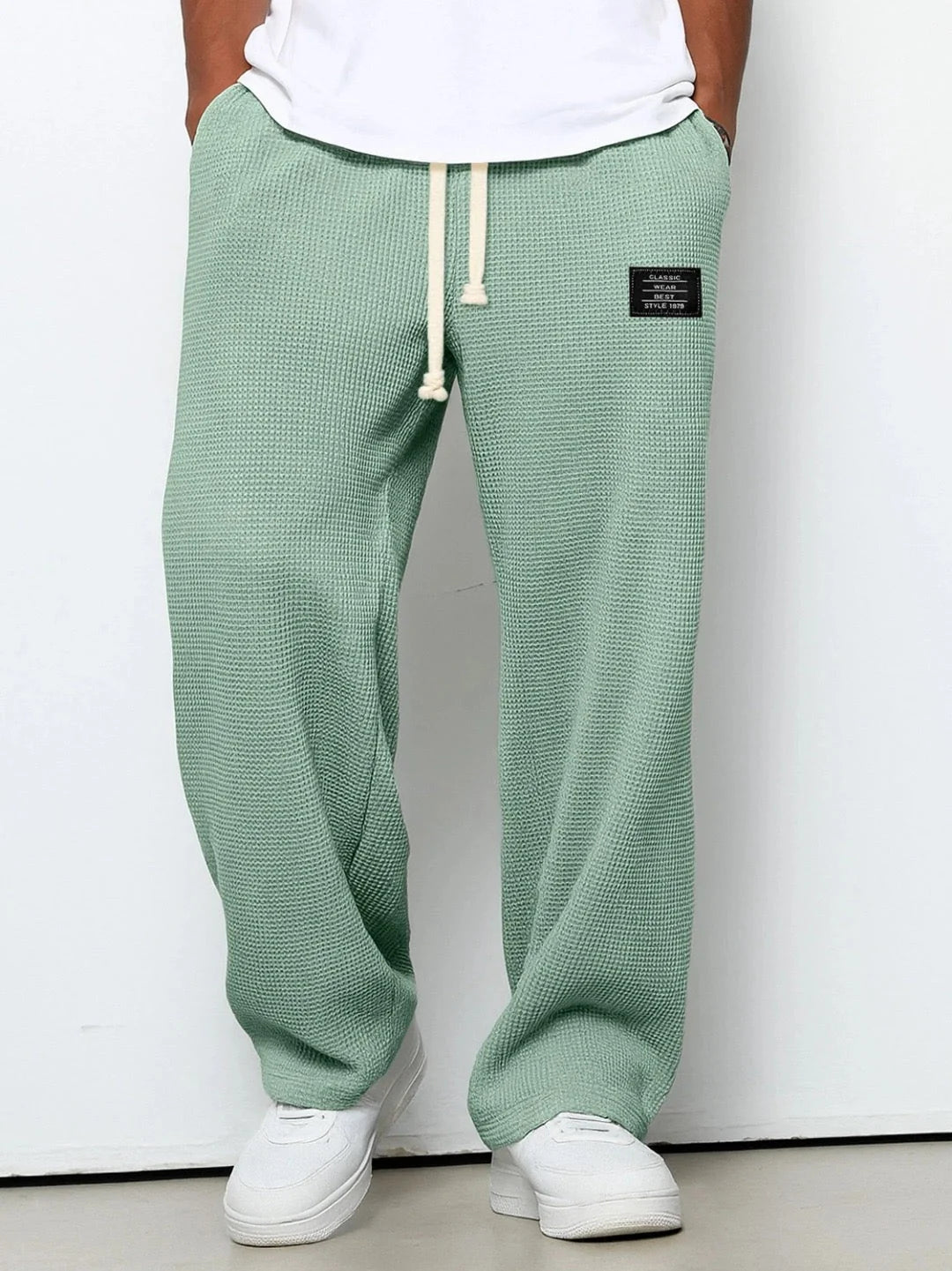 Nicholas | Men’s Textured Wide Leg Drawstring Pockets Trousers