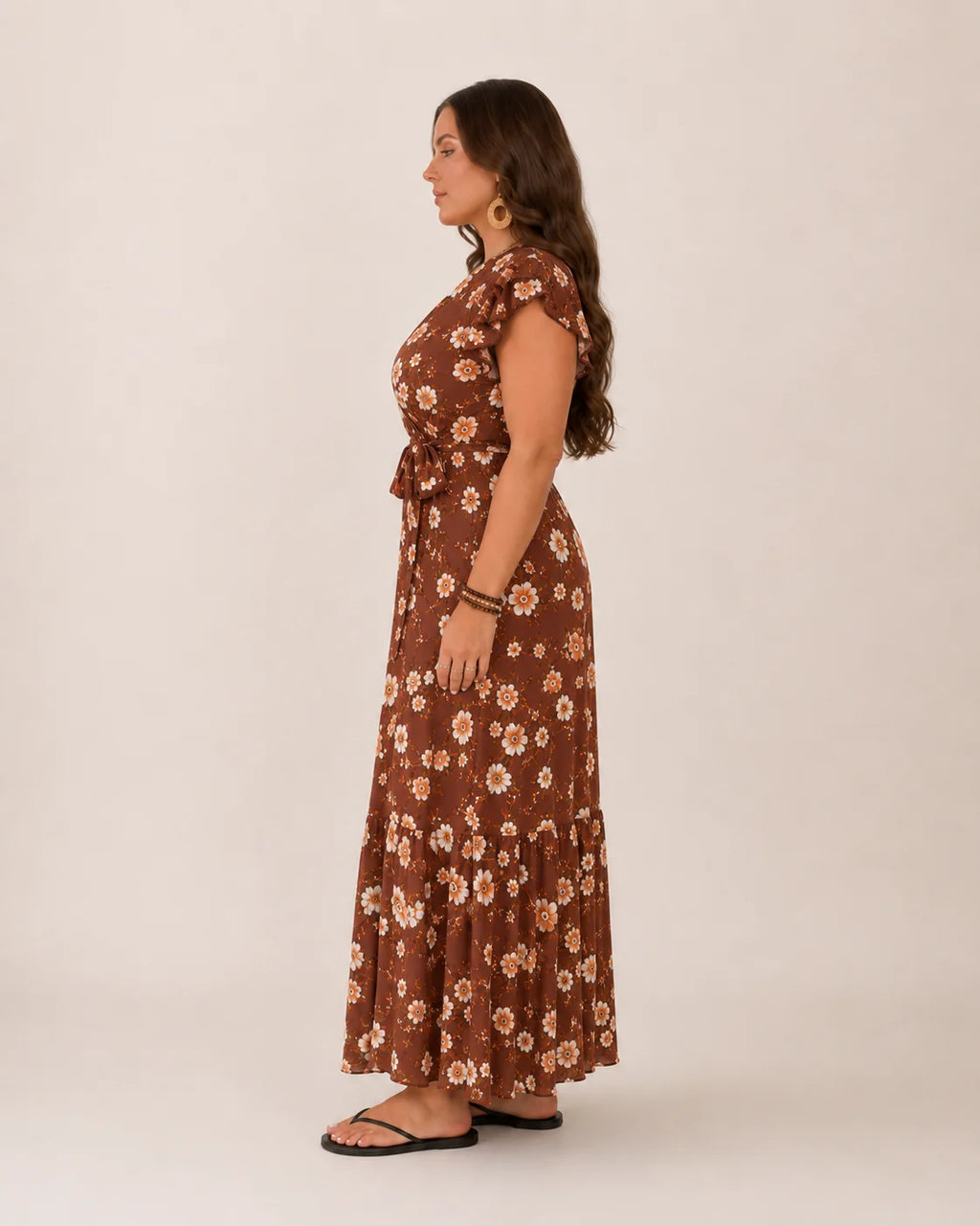 Nikki | Women’s Floral Print Wrap V Neck Flutter Sleeve Maxi Dress