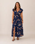 Nikki | Women’s Floral Print Wrap V Neck Flutter Sleeve Maxi Dress